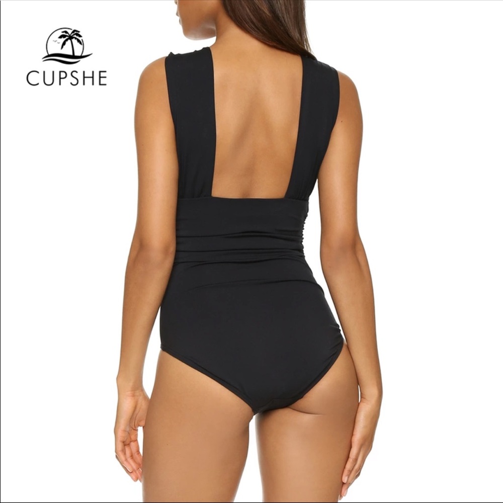 Cupshe Deep Feelings Black One-Piece Swimsuit - Picture 2 of 5